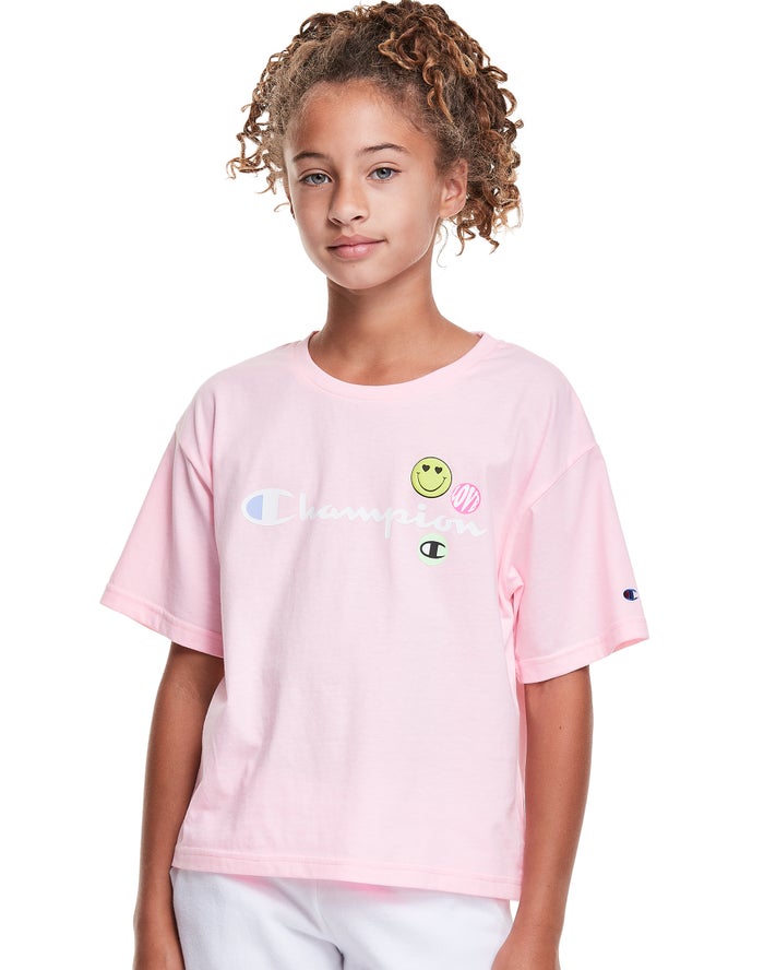 Champion Boxy Smiley Face T-Shirt Meisjes - Roze - Belgie 2891XLEUK